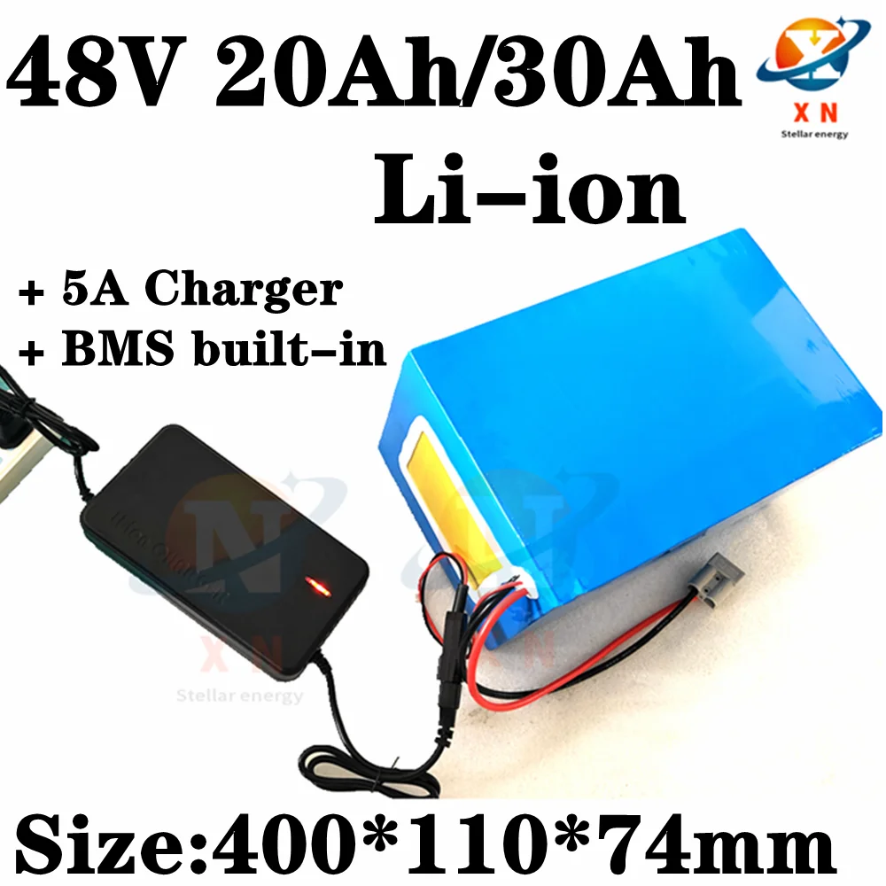 Batterie's powerful 2000W 1500W 48V 20Ah 30Ah electric vehicle battery pack with 48V lithium battery and BMS fuse+5A charger