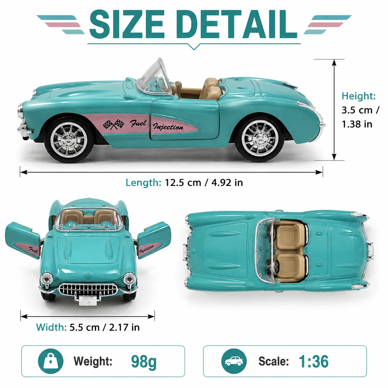 (Wellpappenschachtel) Maßstab 1:36, Vintage-Konvertible im Stil eines Spielzeugautos, leistungsstarke Feder, Metallguss, Jungenspielzeug, das beste Geschenk. – Detail 16