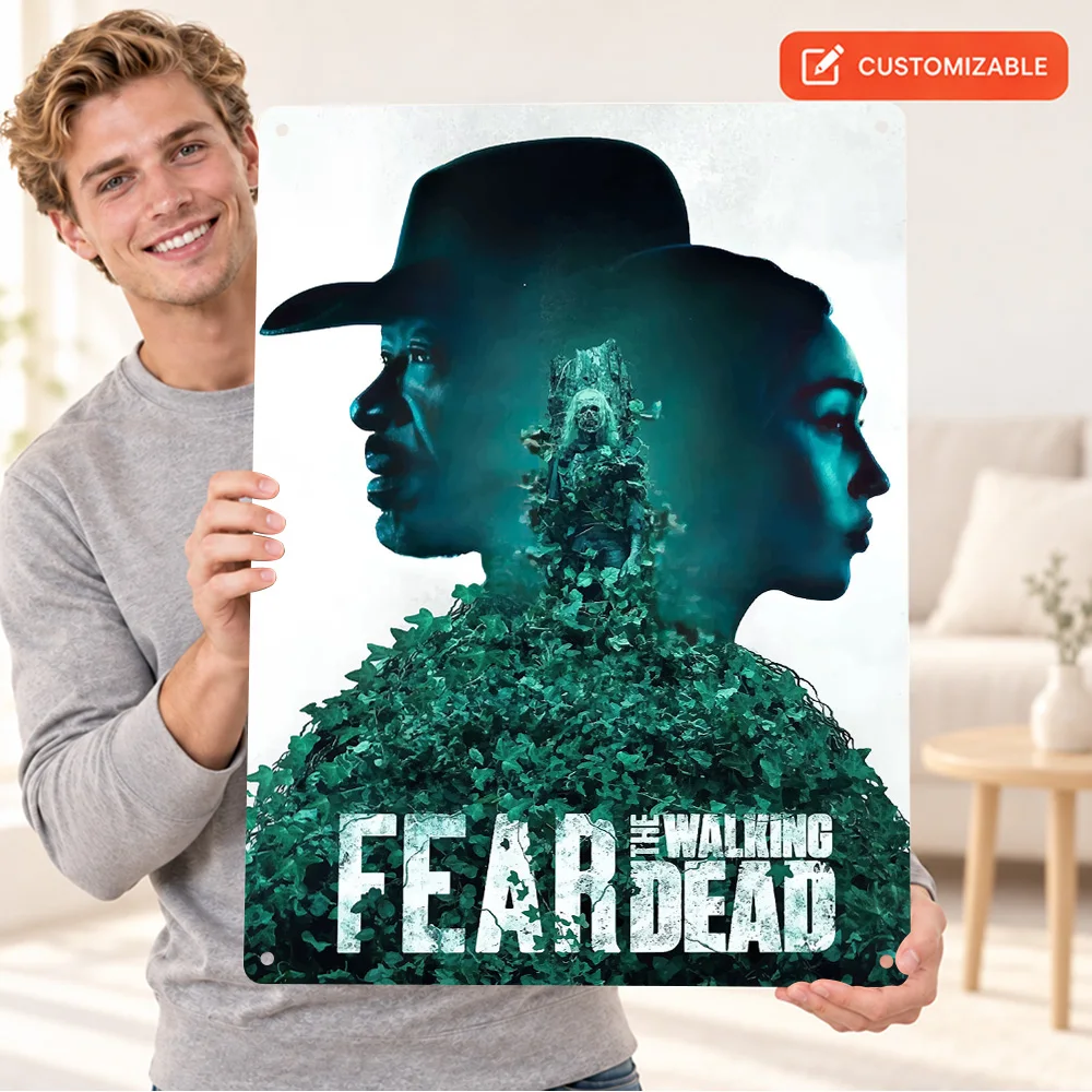 Fear The Walking Dead Silhouettes Aluminum Poster Personalized Metal Sign Double Exposure Wall Art For Bedroom, Film Fan Gift