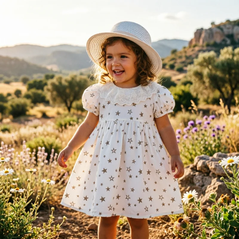 Girls Dress Summer Lace Collar Star Print Cute Sweet Princess For Toddler Baby Girls Soft Breathable Casual Daily Party Outfits