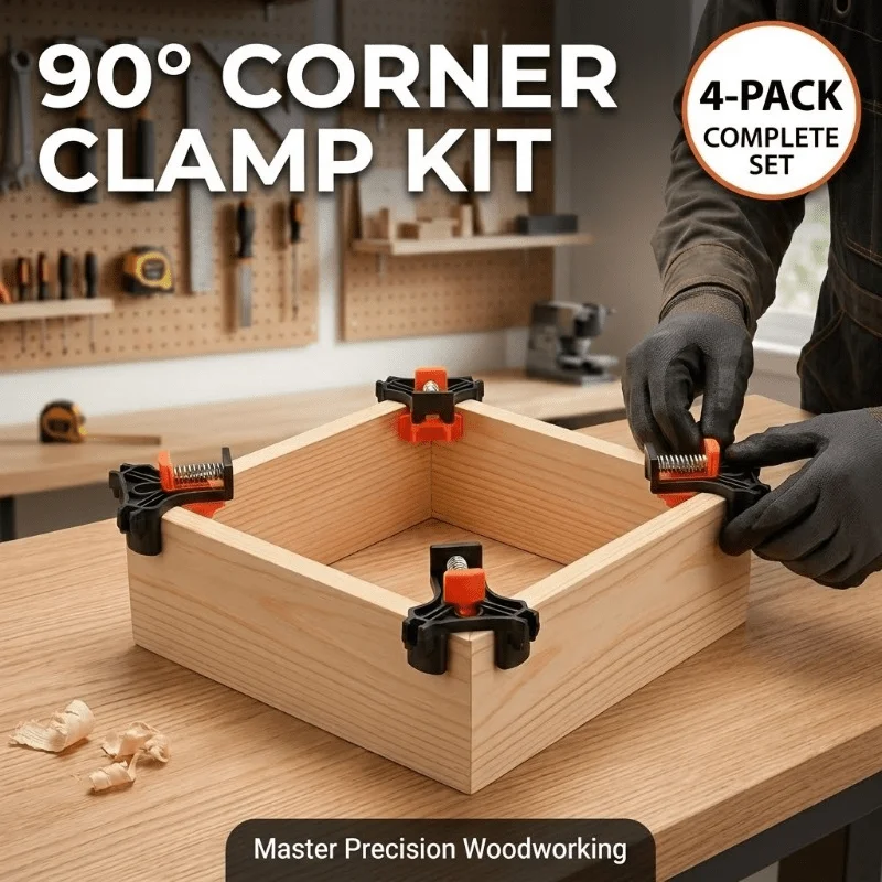 4Pcs 90‑Degree Right‑Angle Woodworking Clamp Set, Adjustable Heavy‑Duty Stainless Steel Corner Positioning Fixture