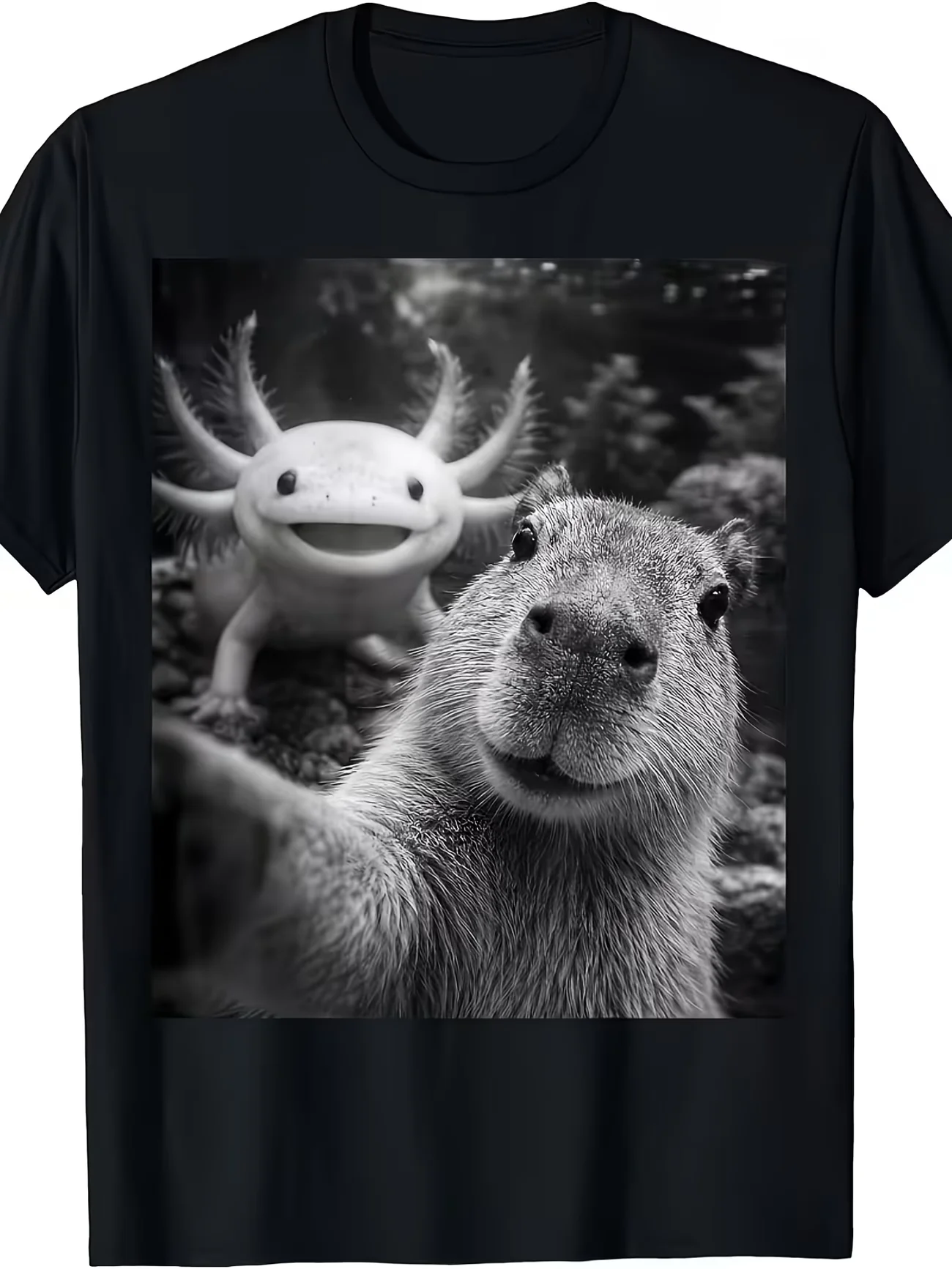 Capybara Mexican Axolotl Selfie Men's Women T Shirt Summer Vintage Tee Streetwear Casual Trendy Oversize Harajuku O-Neck Hip Hop