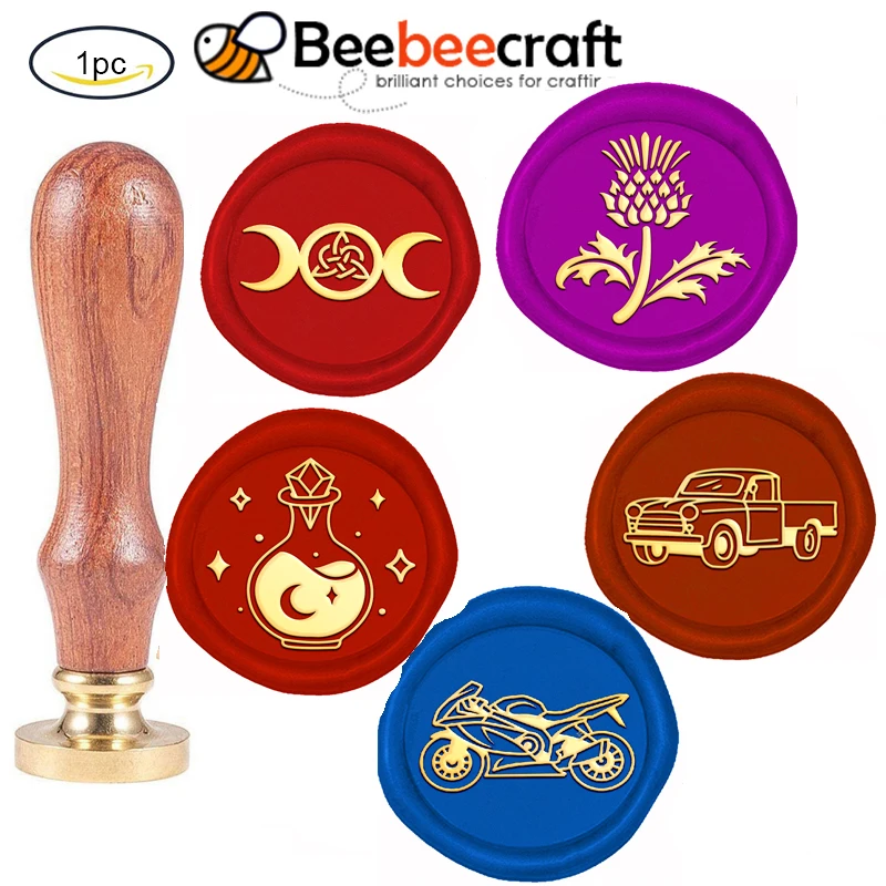 1PC Brass Wax Seal Stamp with Wood Handle Golden for DIY Scrapbooking Moon Pattern 20mm