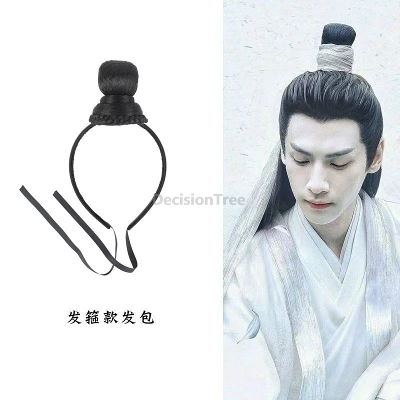 Wig rambut Hanfu kuno Tiongkok tahun 2025 untuk pria, aksesoris rambut cosplay, wig pertunjukan panggung, wig dekoratif fotografi retro klasik