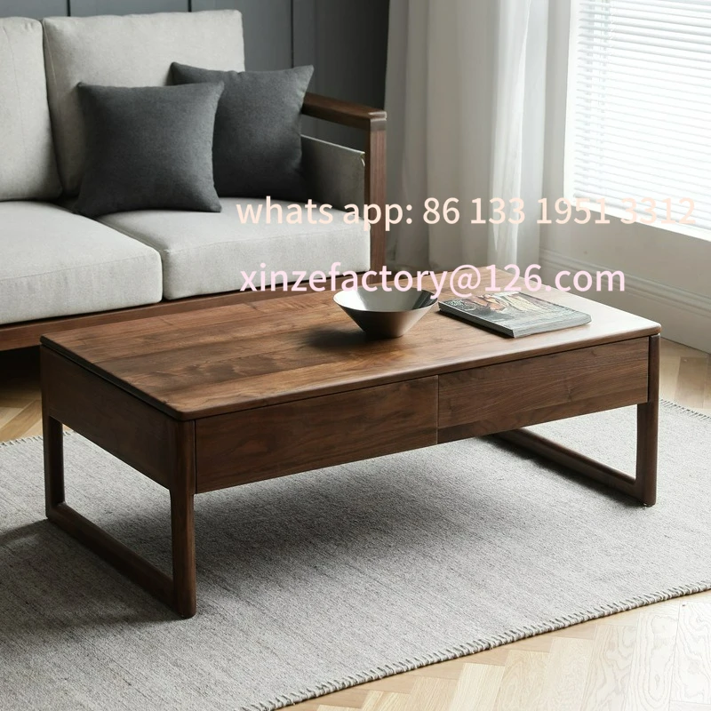 

Customizable black walnut coffee table simple living room furniture log style with drawers low table cabinet