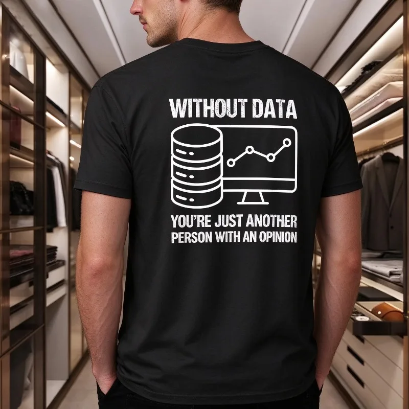 Men’s “WITHOUT DATA” Database Monitor Modal T-Shirt Funny Tech Print Casual Crewneck Top for Programmers Gift