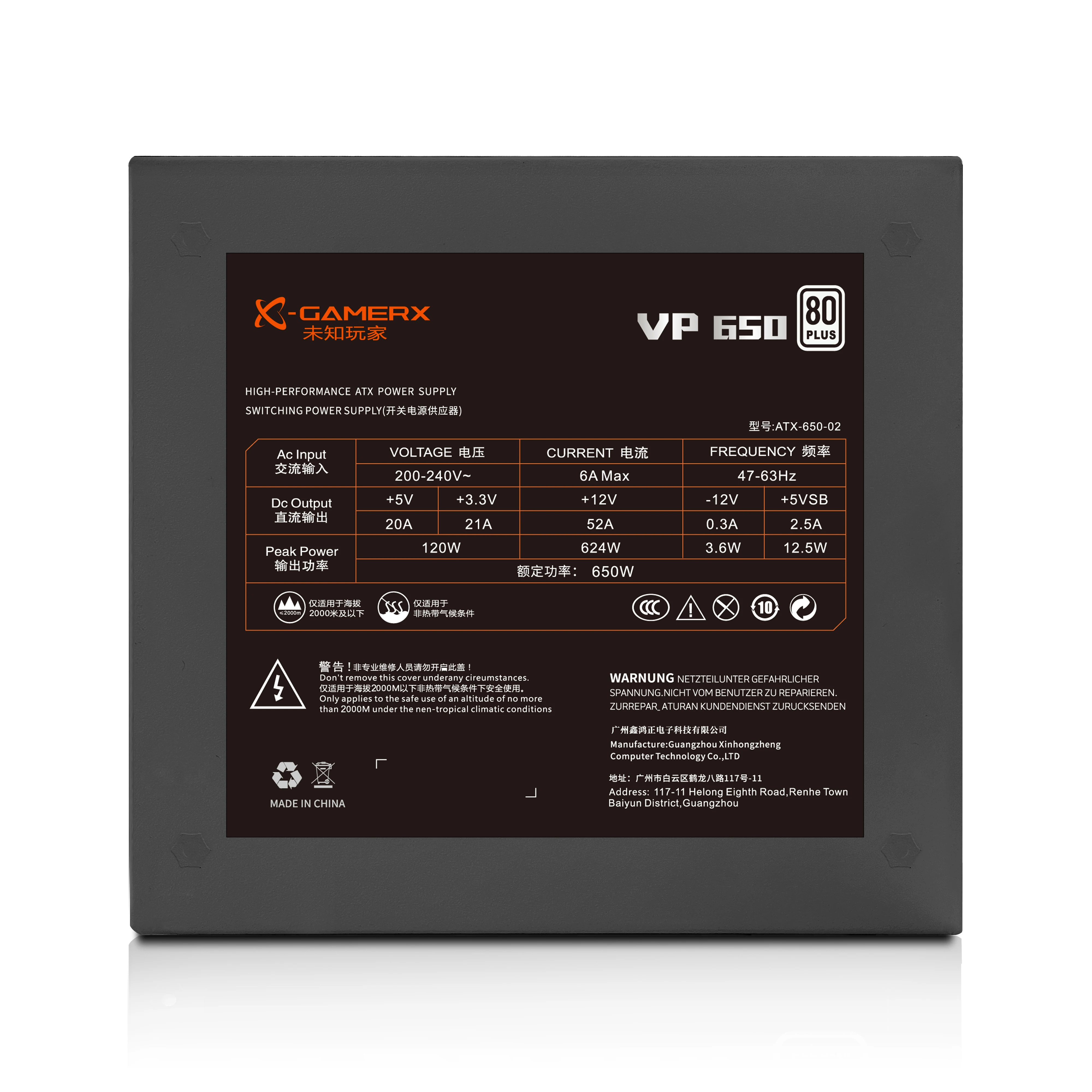 Zasilacz Power Train X-GAMERX VP 650W 750W 850W, wytłaczana listwa kablowa, wentylator 120mm z kontrolą temperatury, ochrona przed przeciążeniem.