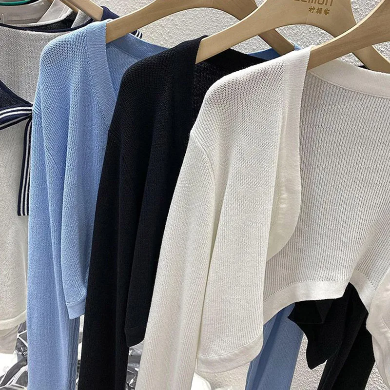 Cardigan tricoté pour filles, décontracté, quotidien, classique, coréen, confortable, hauts courts, mode dame, vêtements d'extérieur en soie glacée