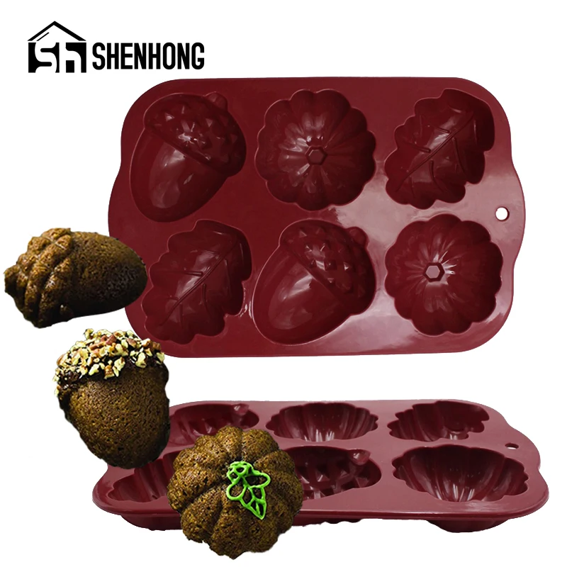 

SHENHONG Christmas Acorns and Oak Leaves Design Silicone Cake Mold Mousse Baking Tools Handmade Soap Mould Kitchen Bakeware