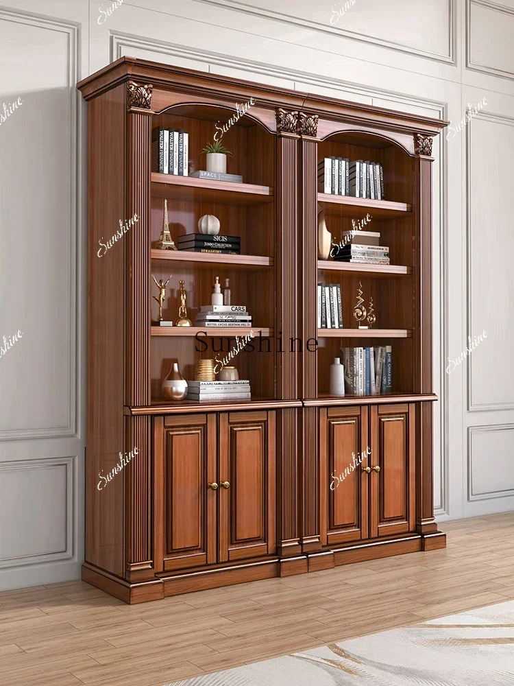 

American all-solid wood bookshelf free combination floor display rack with door storageP