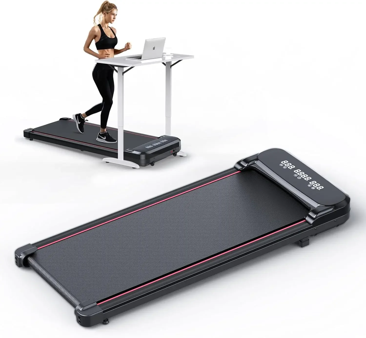 Walking Pad, Under Desk Treadmill, 2 in 1 Portable Treadmills for Home/Office, Walking Pad Treadmill with Transparent Lid, LED D