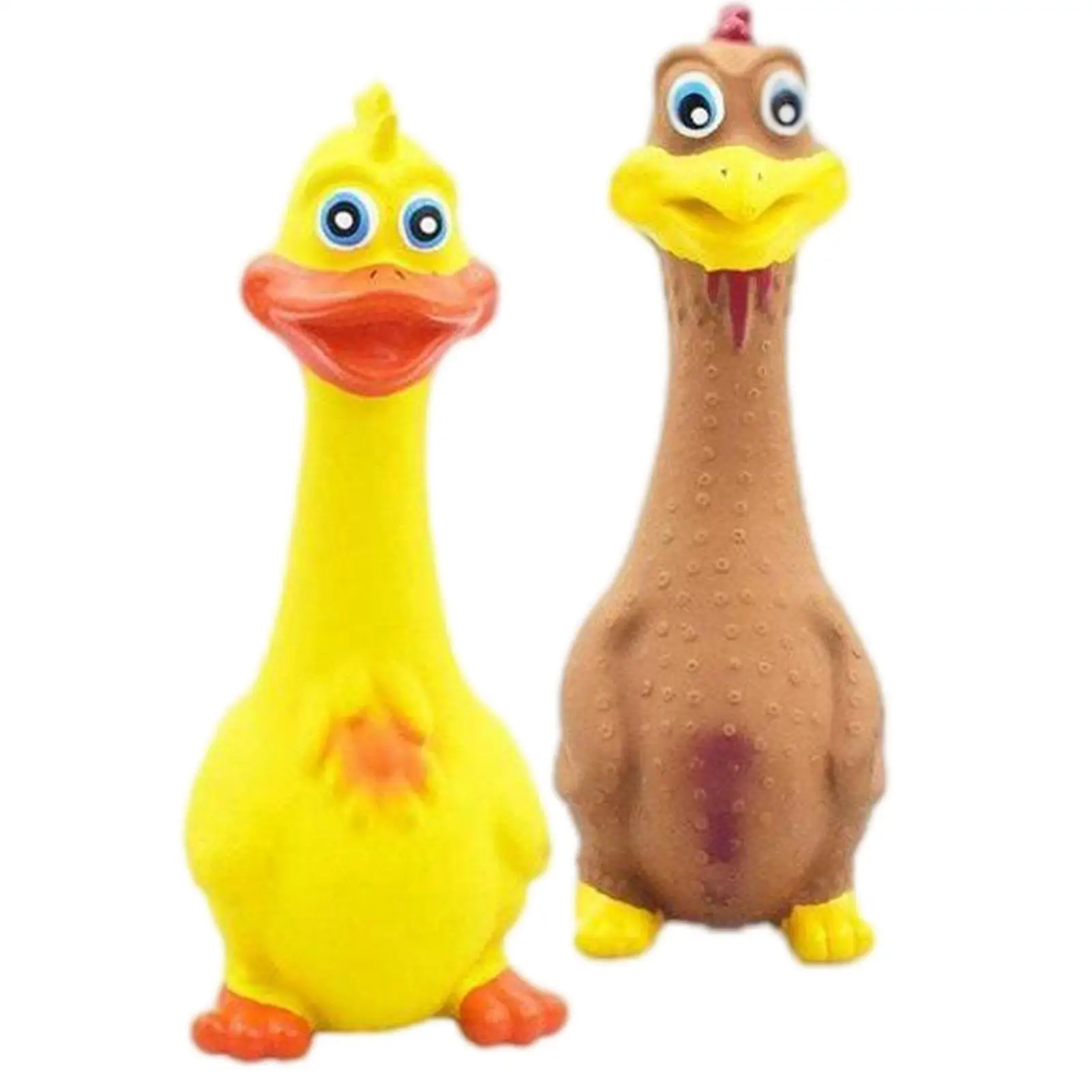 2Pcs Rubber Chicken Screaming Shrilling Puppy Chewing Yellow Brown