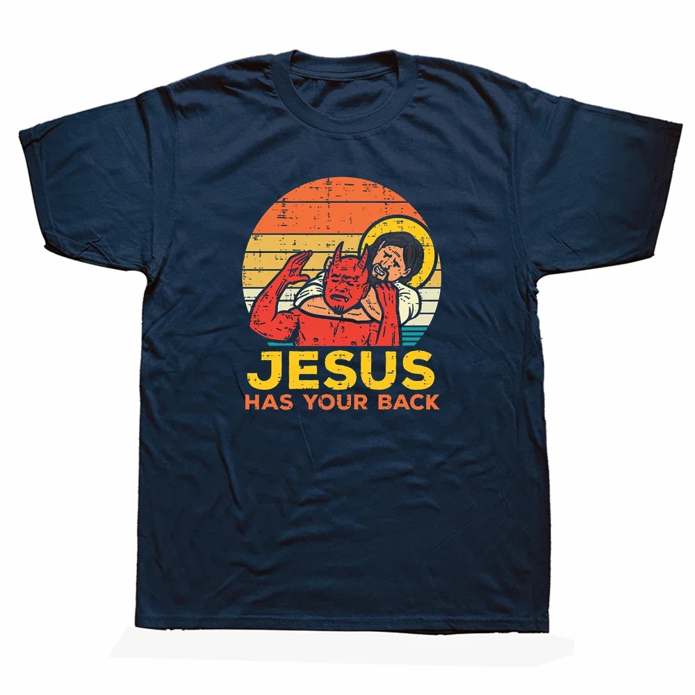 Cotton Streetwear Short Sleeve Birthday Gifts Summer Style T-shirt Funny Jesus Has Your Back Jiu Jitsu Retro Christian T Shirts