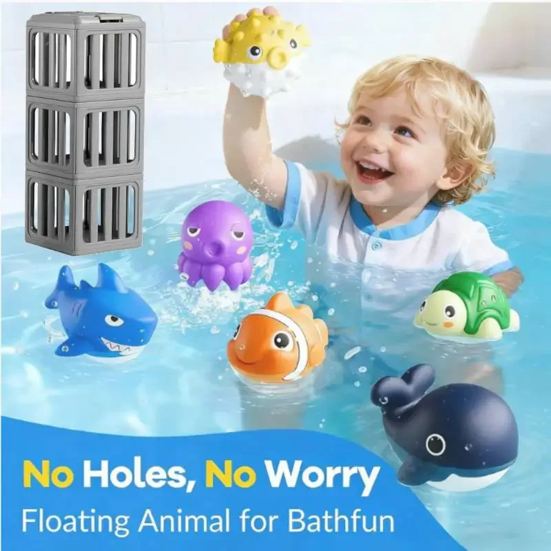 Kids Pool Diving Toys, Water Swimming Dive Pool Game, Toddler Bath Toy Play Set W/ Fish Box Floating Animals