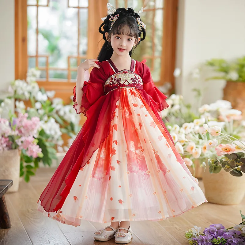 Ancient Chinese Traditional Hanfu Costume Children Kids Fairy Dress Folk Dance Performance Clothing Party Dress Girls Cosplay - view 3