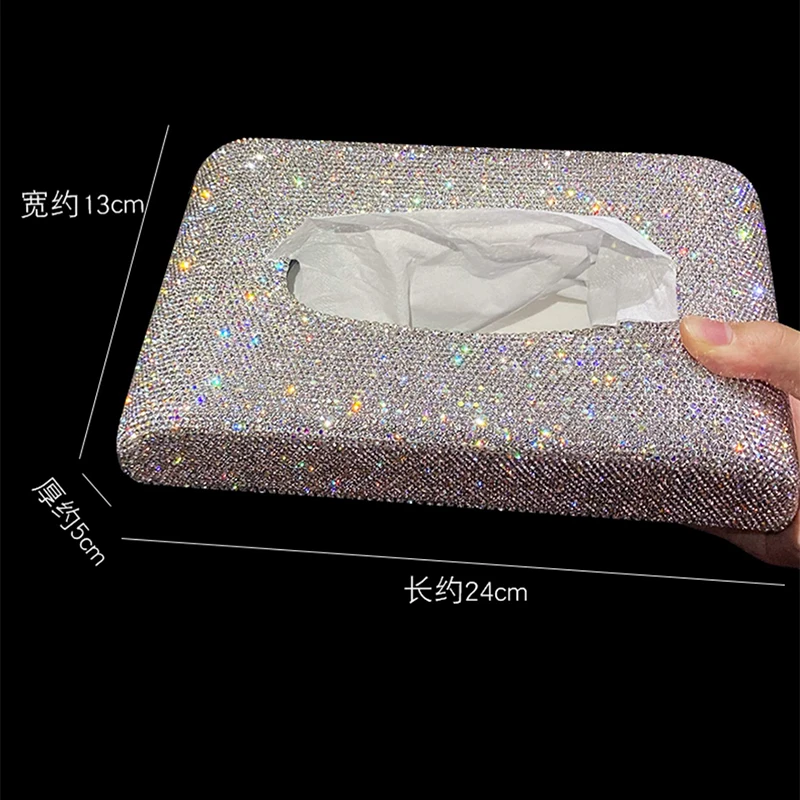 Luxury Tissue Box Napkin Holder Car Diamond Tissue Pumping Paper Box Toilet Paper Towel Storage Box Home Decor Auto Accessories