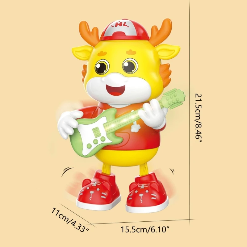 Electric Dancing Guitar Dragon Musical Toy with Flashing Light Cartoon Singing Dragon Toddler Crawl Learning Toy