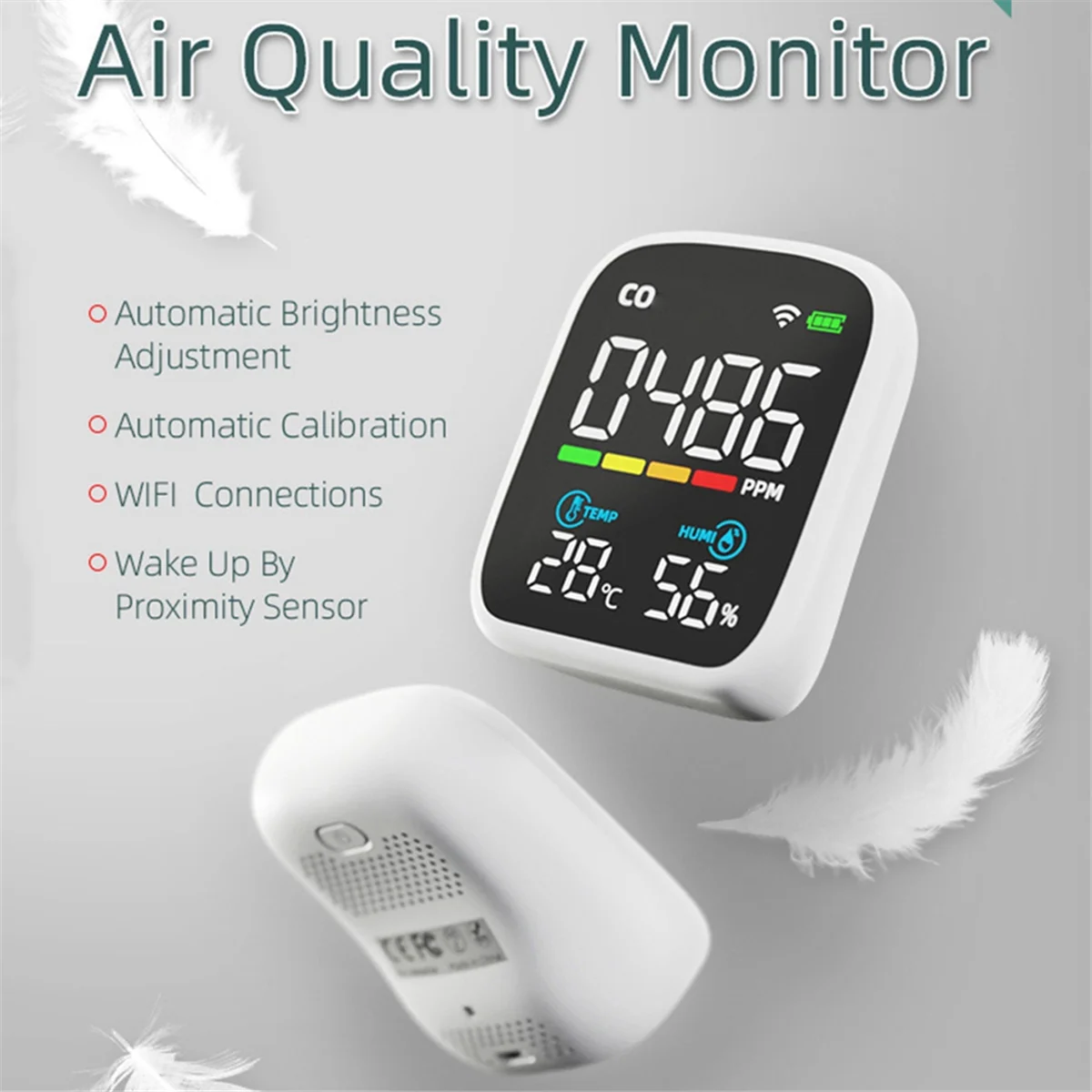 Pv28 smart wifi mini co detektor, 3-in-1 innen luftqualität monitor, co temperatur feuchtigkeit messer monitor co tester