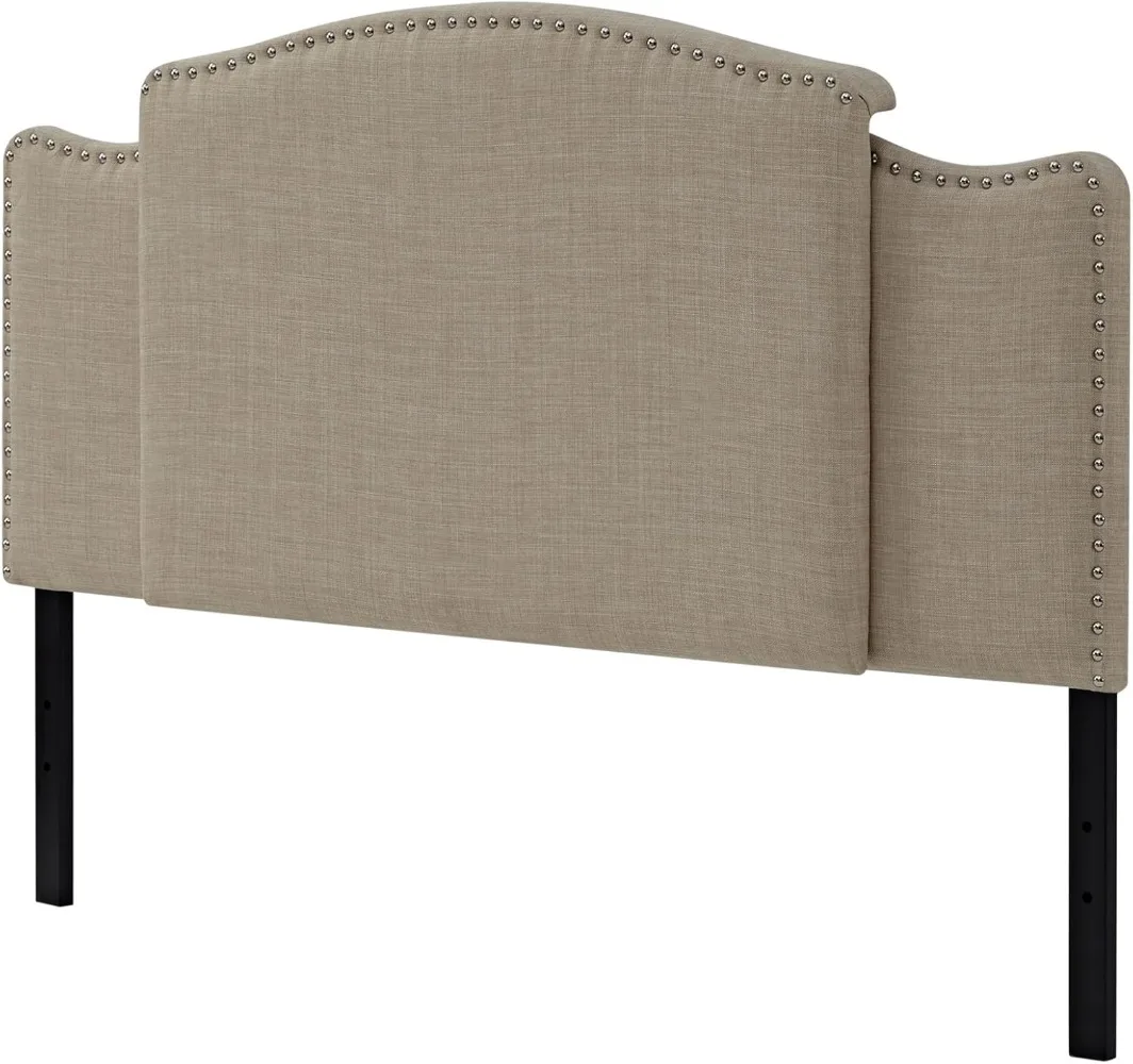 

Ball&Cast Bed Headboard Fabric Upholstered Curved Top Design with Nails Full/Queen/King Size 3 in 1, Adjustable Burlap Set