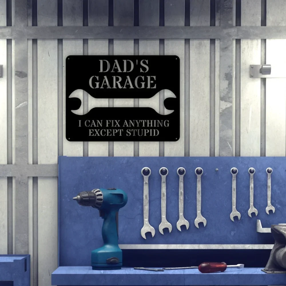 Dad's Garage Metal Sign Fix Anything Except Stupid Custom Personalized Workshop Gift Him Father Unique Ornament Hobby Memento