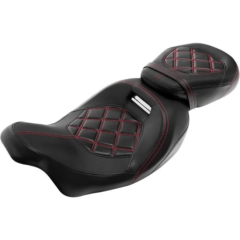 

SLMOTO Two-up Front Rear Seat, Detachable Motorcycle Driver & Passenger Motorcycle Seat Black Red