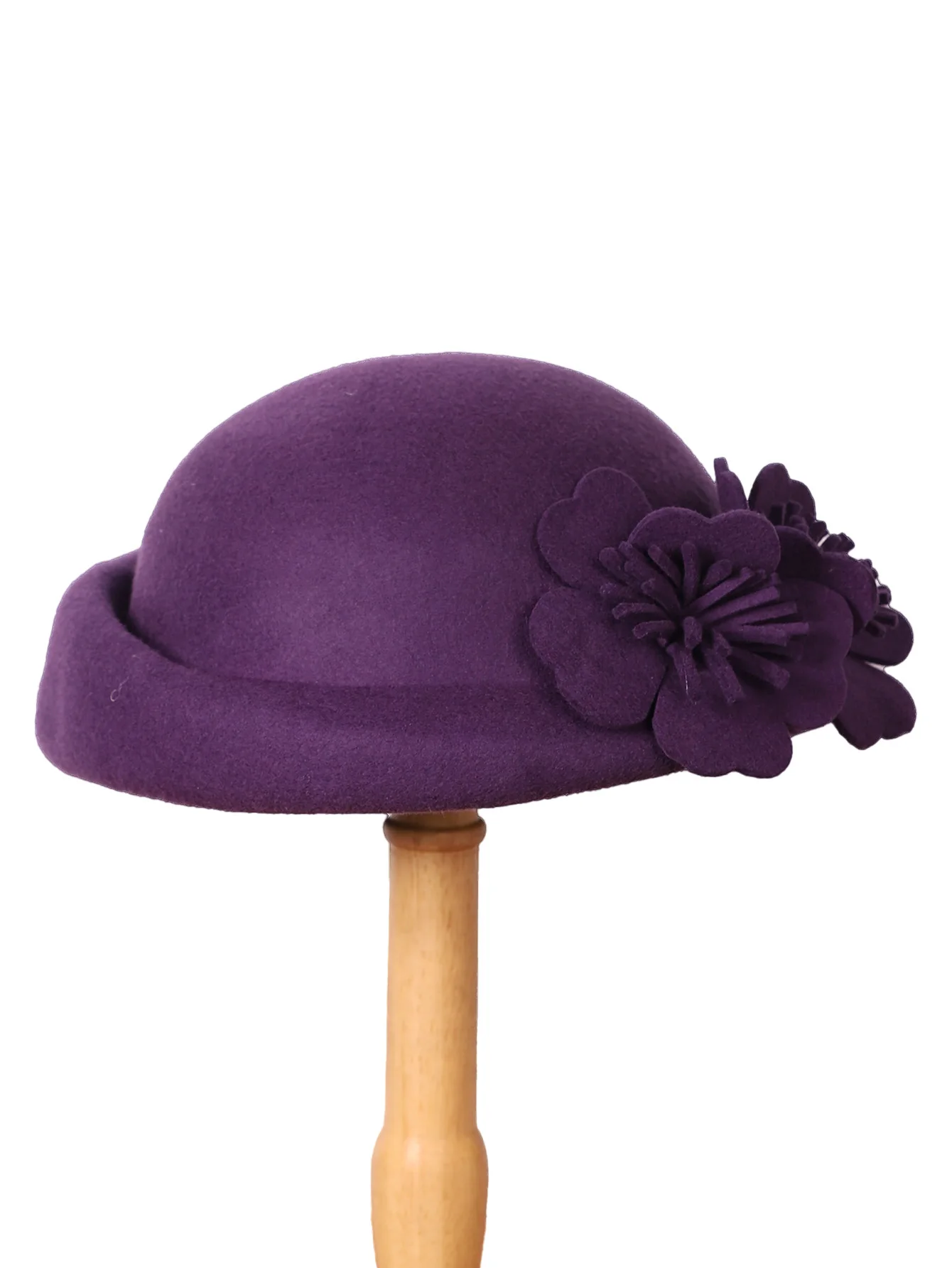 FS Blue Purple Wool French Beret Wide Brim Fedora Hats For Women Elegant Church Hats Big Flower Ladies Wedding Tea Party Hat Ken