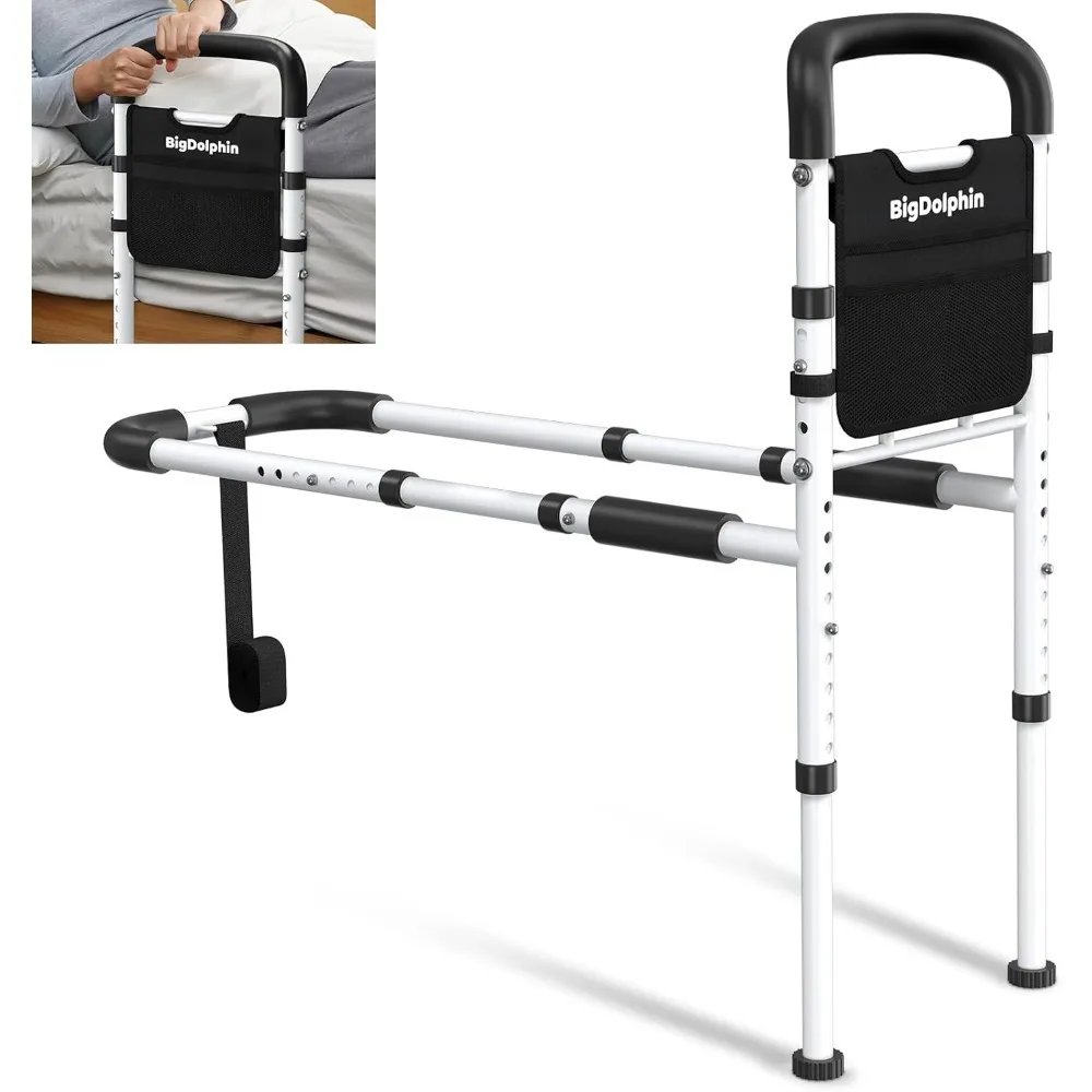 Adjustable Bed Assist Rails for Elderly Adults Safety Support Cane Handle 350LBS Non Slip Grip Tool Free Installation Storage
