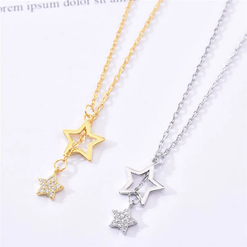Women's Silver Color Shiny Star Choker Necklace Drop Charm Jewelry Charming Accessory for Wedding Party Birthday