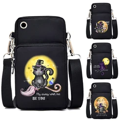 New Mini Mobile Phone Bag Witch Cat Women's Halloween Messenger Coin Purse Gothic Animal Kitten Small Crossbody Bag Handbags