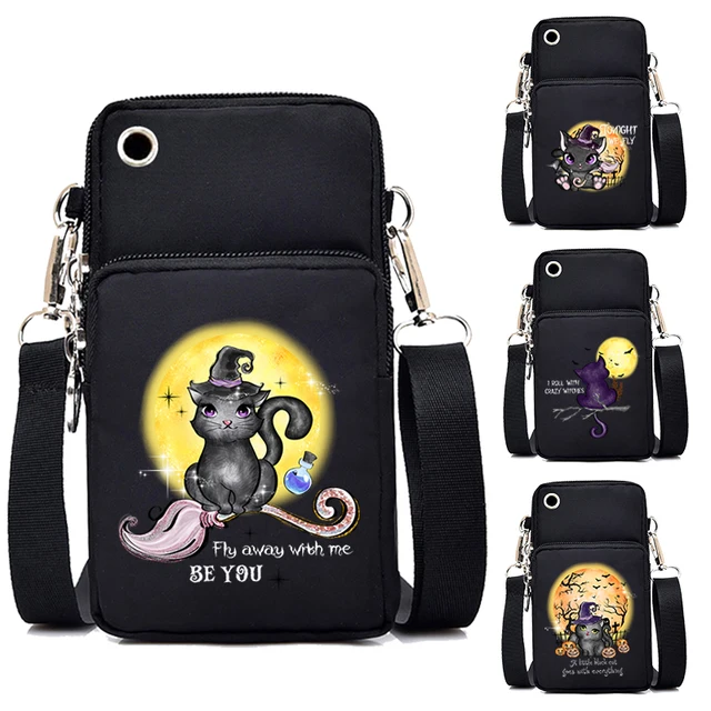 Nowa mini torba na telefon komórkowy czarownica kot damska Halloween Messenger portmonetka gotycka zwierzęca kotek mała torba typu Crossbody torebki