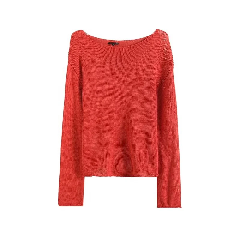 BM&MD&ZA2024 new women\'s autumn casual lazy style loose feeling boat neck long-sleeved knitted sweater tops for women