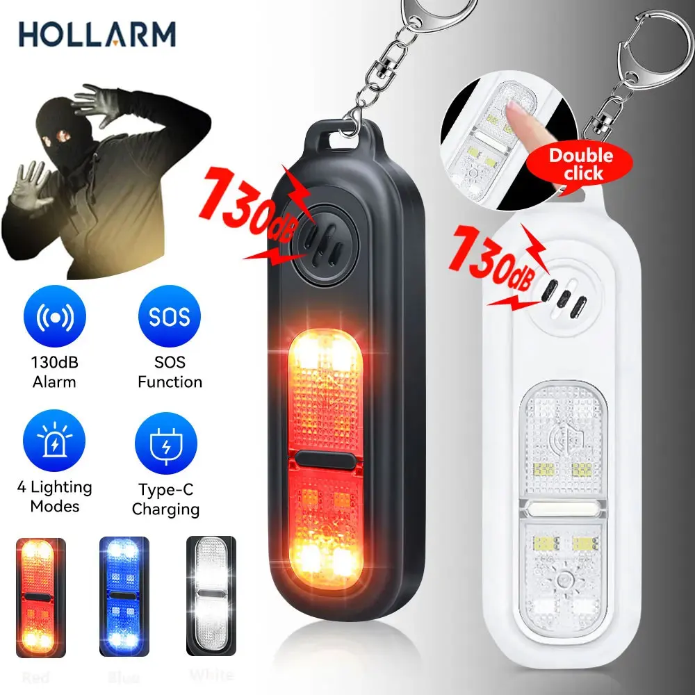 Hollarm 130dB Self Defense Alarm for Women Rechargeable Keychain Personal Safety Emergency Alarm with LED Light