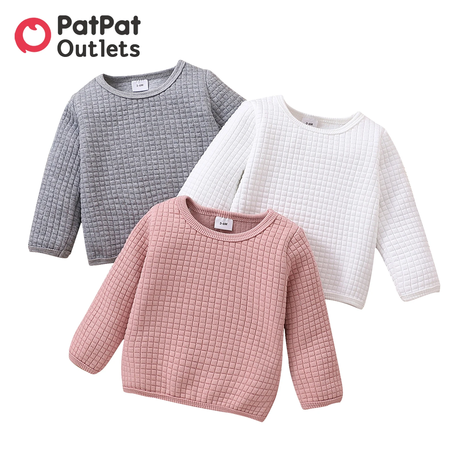 

PatPat Sweatshirt New Born Baby Boys Clothing Newborn Girl Sweater Solid Waffle Textured Long-sleeve Pullover Hoodie