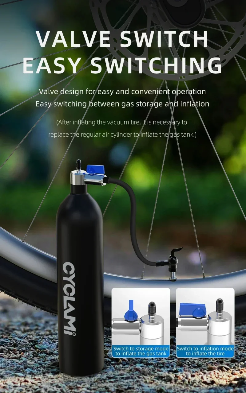 CYCLAMI 1,3 l Split Air Tank Fahrradreifenfüller MTB Road 29' Tubeless Reifenverstärker mit Zylinder für Rennradfahren – Detail 11