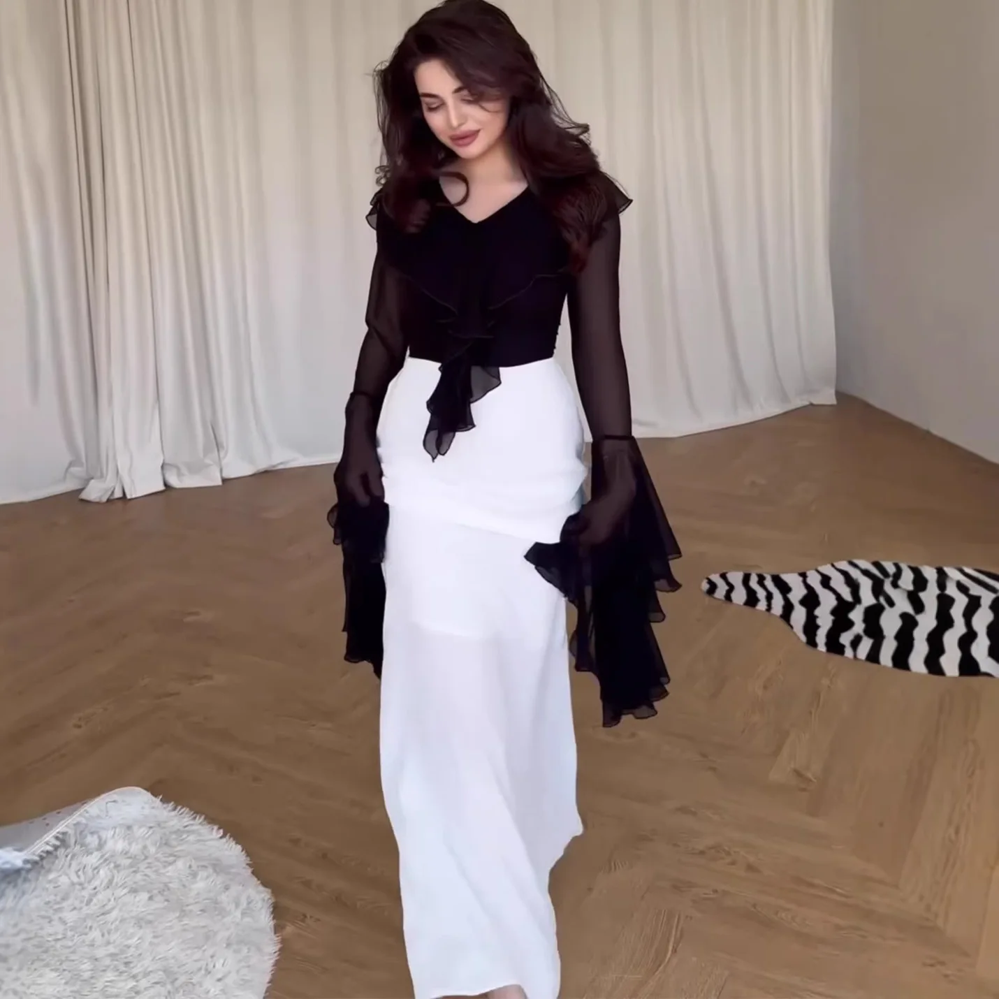 Tie Front Dress Dresses Spring Summer Long Sleeve Bodycon Ruffle Hem Sweetheart Neckline