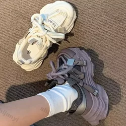 Women Chunky Platform Sneakers 2025 Spring New Thick Soles Comfort Thick Bottom Shoes Ladies Thick Soles Lace Up Casual Shoes