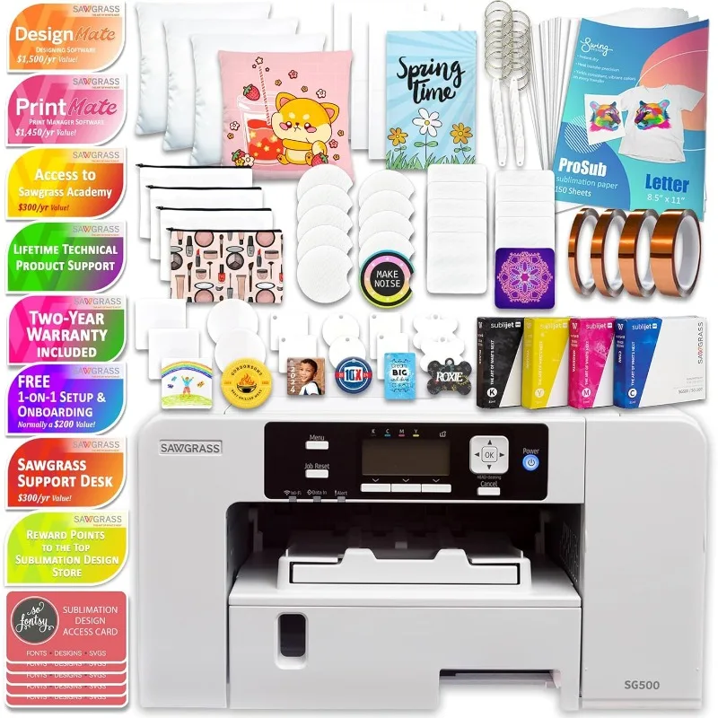 Sawgrass UHD Virtuoso SG500 Sublimation Printer with Deluxe Stater Bundle (20ml Ink Set), White