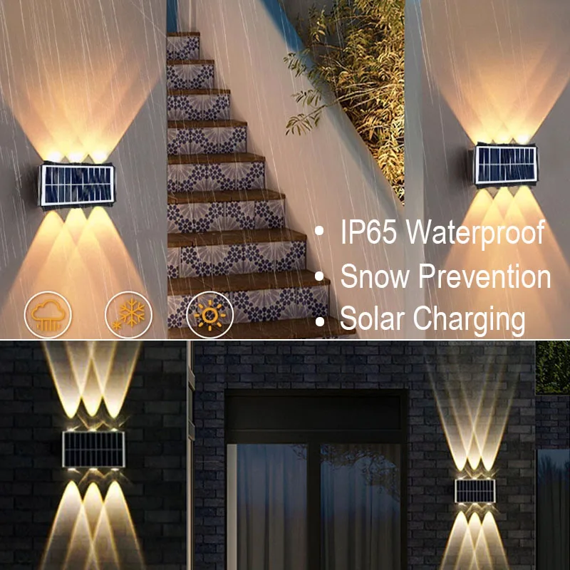 Outdoor Floodlight 4/6/8LED Solar Wall Lamp Upper And Lower Lighting Solar Powered Waterproof Streetlight for Balcony Courtyard