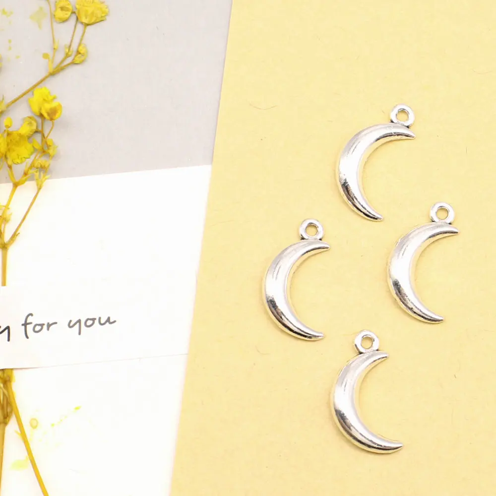 For Jewelry Findings For Diy Charms Moon Antique Silver Color Pendant 10x19mm 10pcs