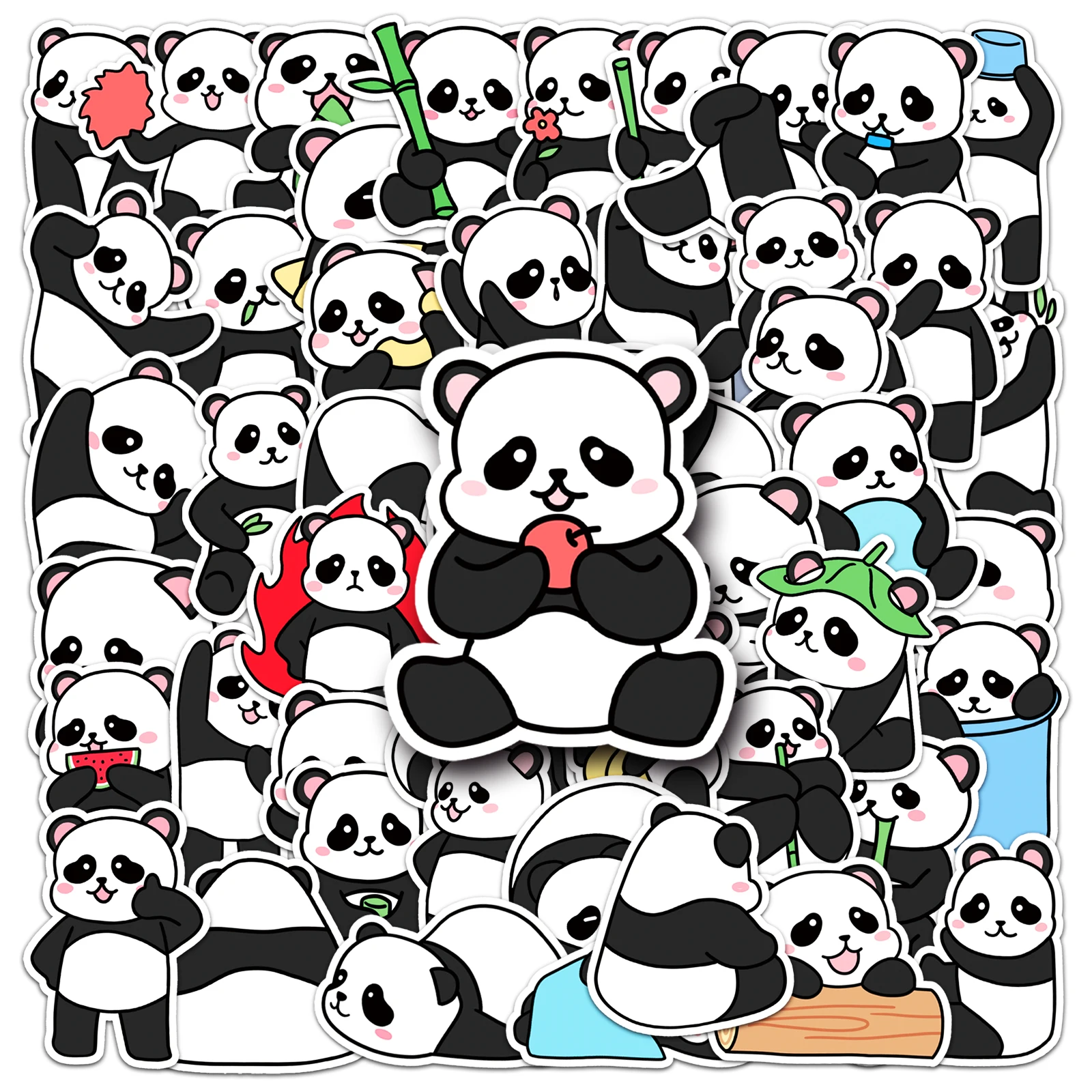 50Pcs Panda series Cartoon Cute Waterproof Sticker Skateboarding Snowboard Retro Vinyl Sticker