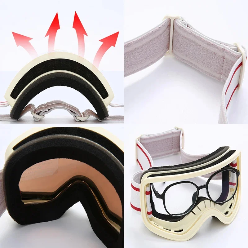 Ski Snowboard Goggles Women Men Skiing Eyewear Mask Uv 400 Snow Protection Over Glasses Adult Double Anti-Fog Cylindrical