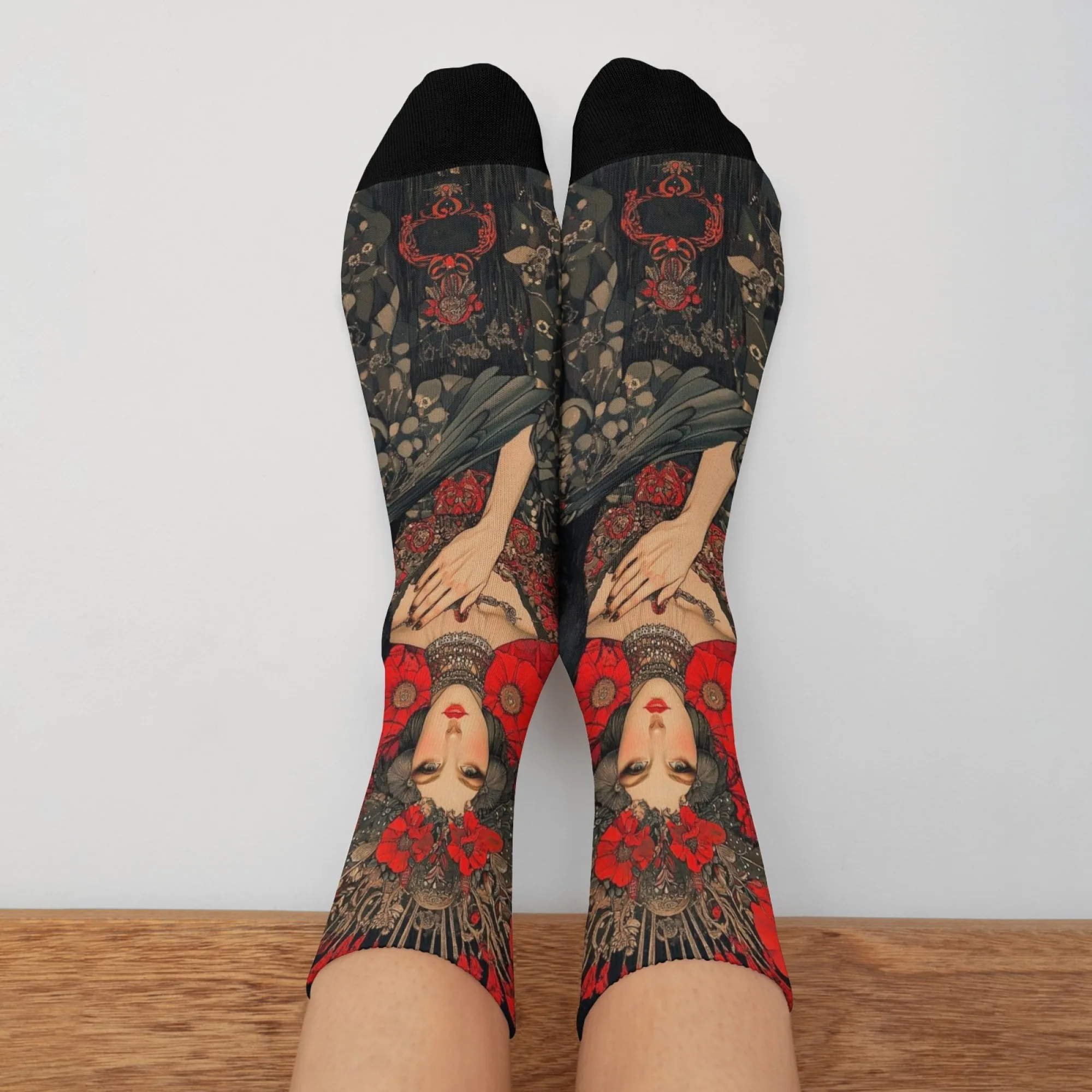 زوج واحد من الجوارب منتصف الساق للجنسين، نمط فني آلهة قديمة، نمط أزياء الشارع، جوارب سعيدة مبتكرة، لوح تزلج #6