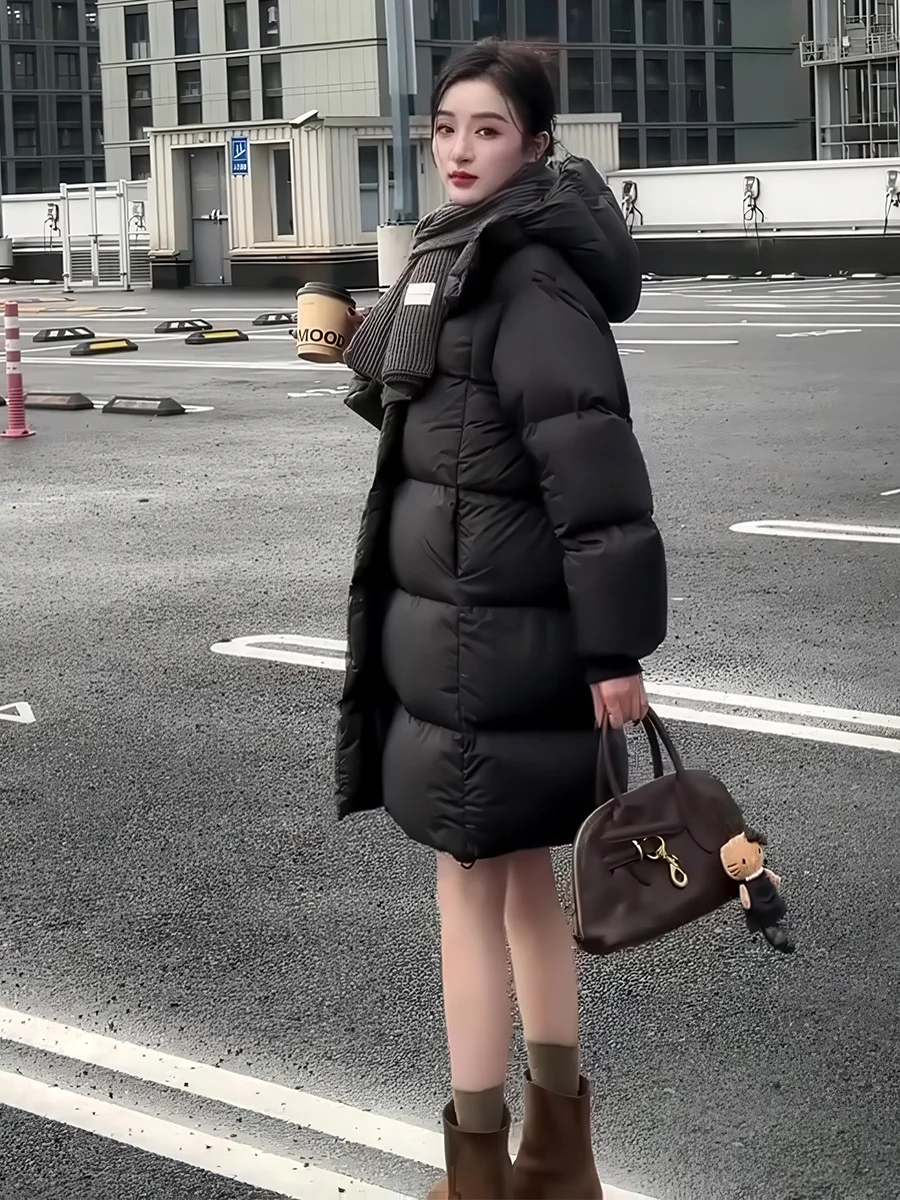 

Bla Hooded Mid-Length down Jaet Women's Thi Warm Bread Puff Coat 90 White Du down Winter Outerwear Commute Sle