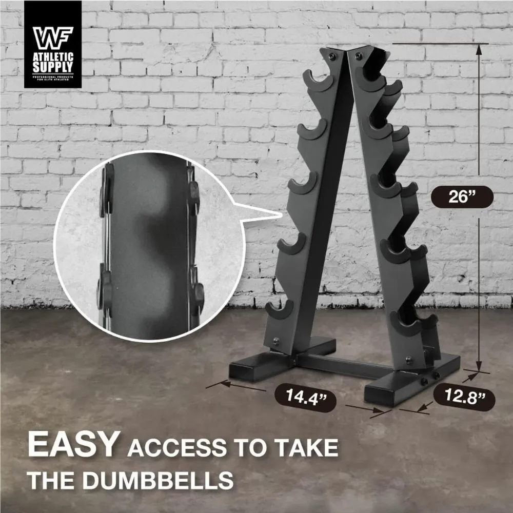 WF Athletic Supply دمبل من الحديد الزهر من 5 إلى 25 رطل مع رف تخزين وتصميم سداسي لرفع الأثقال
