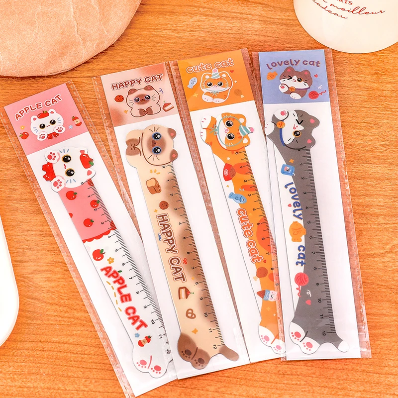 1PCS Régua Magnética de 12CM com Desenhos de Gatos, Material Escolar DIY para Desenho e Escritório