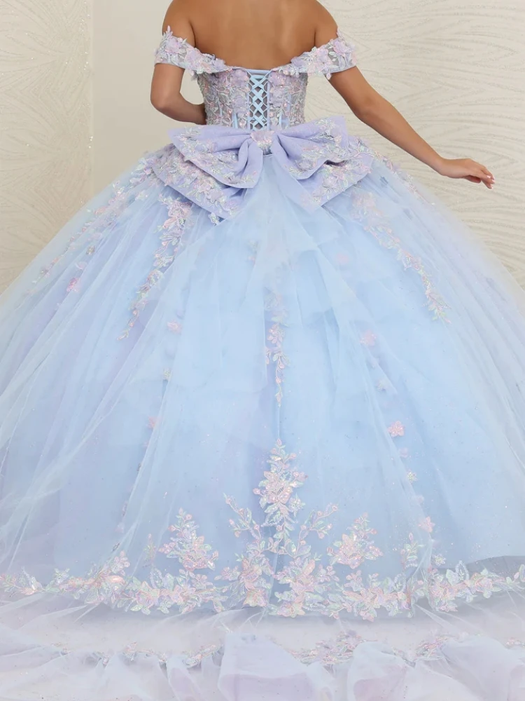 AAQ99 Customized Princess Women Birthday Party Dresses Off Shoulder Applique Bow Ball Gown Prom Dance Queen Sweet 15 Quinceanera