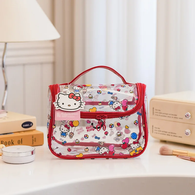 

Kawaii Hello Kitty Makeup Bag Cute Anime Women Products Large Capacity Handheld Portable Washroom Storage Girl Gift Wholesale