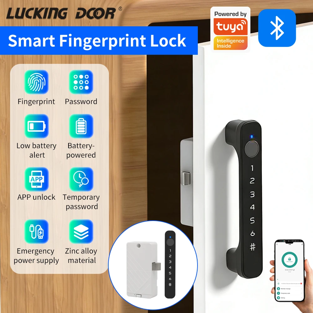 Invisible Cabinet Smart Lock Support Tuya App Control Multi Fingerprint Multi Password Unlock Type-C Charging Flash Light Prompt