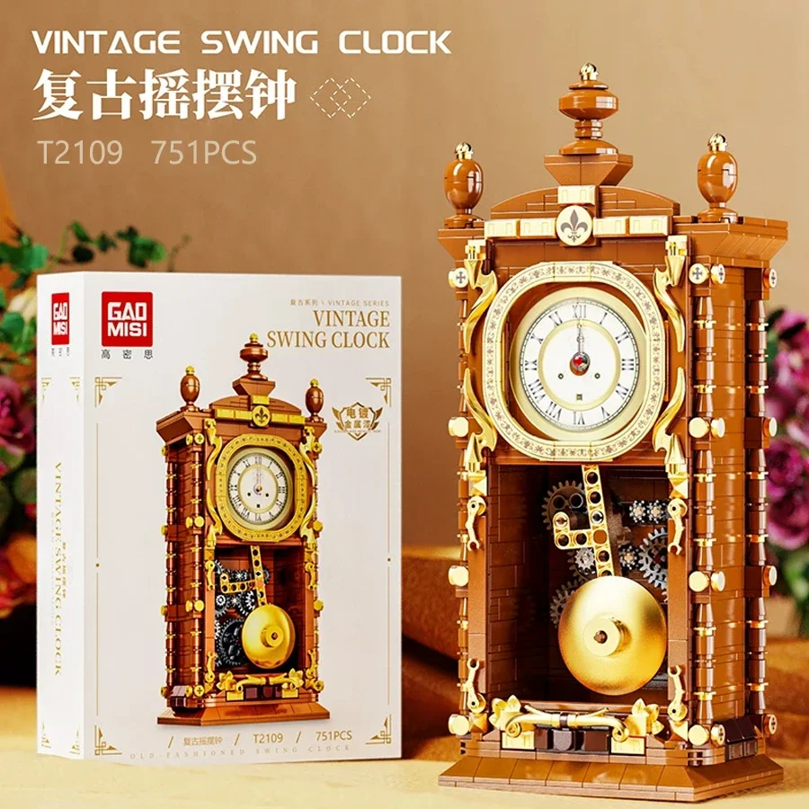 751PCS Classic Retro Series Swing Clock Building Blocks With Pendulum Construction Brick Set Gift For Kids Adult