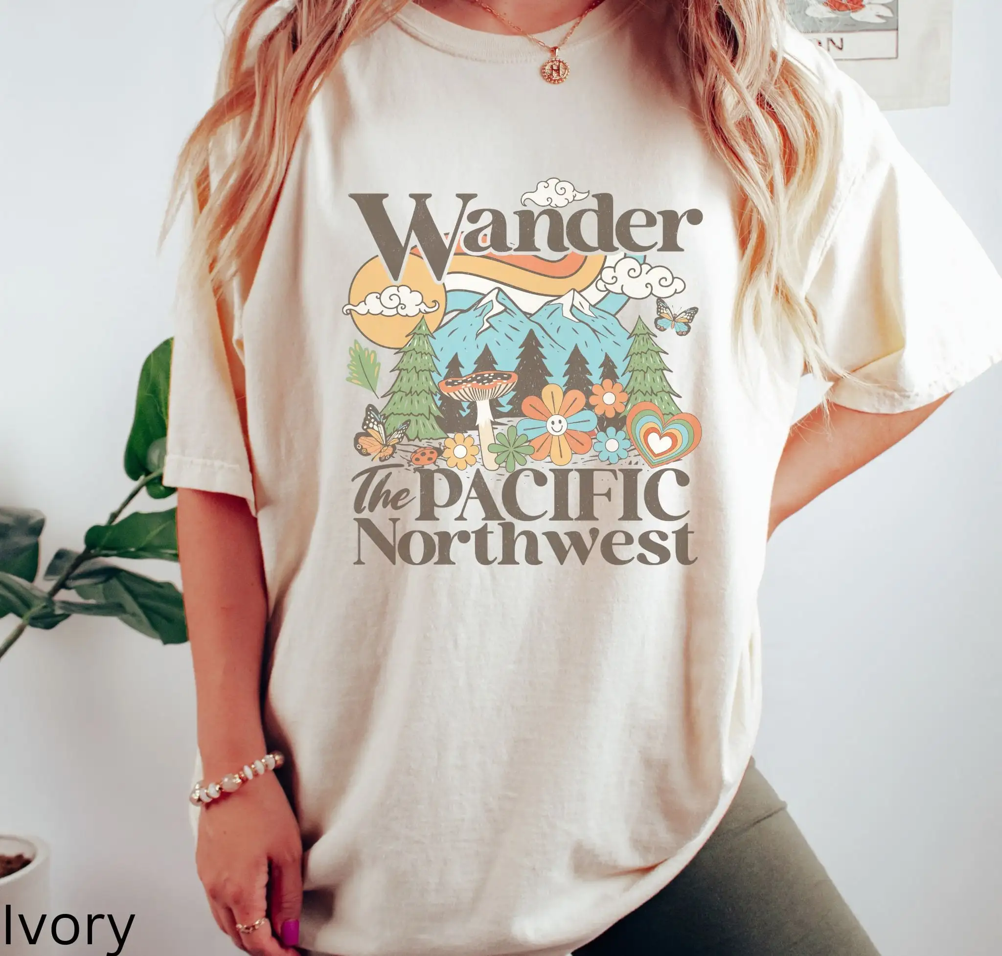 Wander The Northwest Mushroom Hippie Trippy Boho Boutique Retro Vintage Inspired Stylecomfort Colors Garment Dyed T Shirt